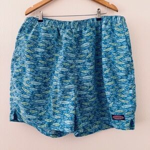 Vineyard Vines Chappy Printed Fish Swim Trunks - Blue Green